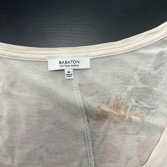 Aritzia Babaton Floral Top T-shirt Tee Peach Cream Brown Scoop Neck Size Medium - Picture 8 of 10